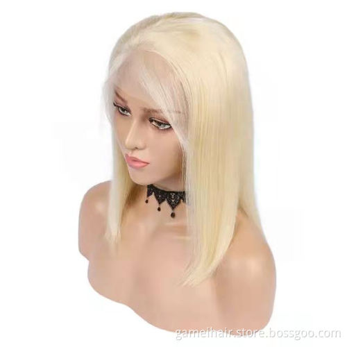Cheap new arrival 8 inches 613 straight blonde bob wig lace front human hair for black women